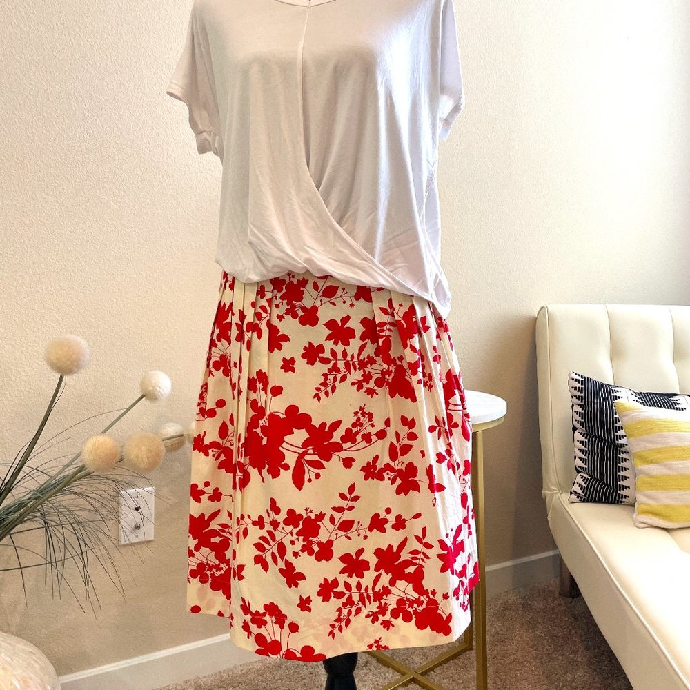 ANTHROPOLOGIE Viola Red & Cream Floral Skirt